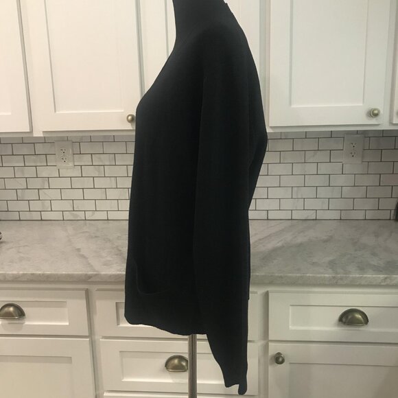 St. John Cardigan Sweater Womens XL Black Button Front V Neck Knit Pockets Long - Picture 3 of 12